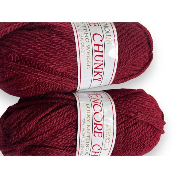 2 Skeins Plymouth Yarns ENCORE CHUNKY Bulky Acrylic Wool  🧶 #999 Burgundy Red - Picture 6 of 9